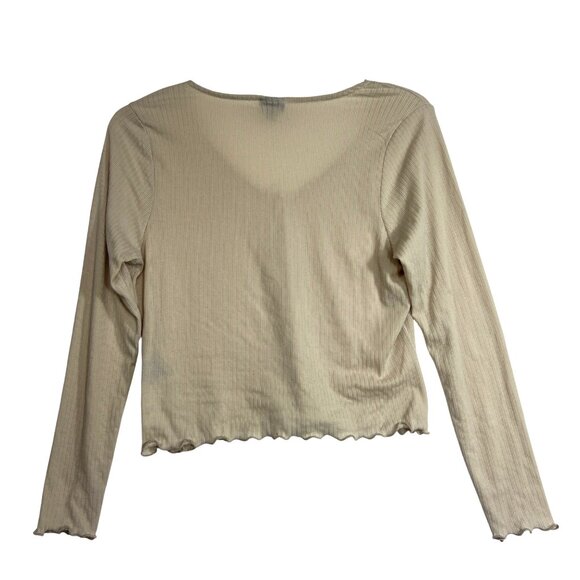Torrid Beige Ribbed Long-Sleeve V-Neck Top w/ Lettuce Hem Trim Womens Size 0/L - Picture 2 of 4